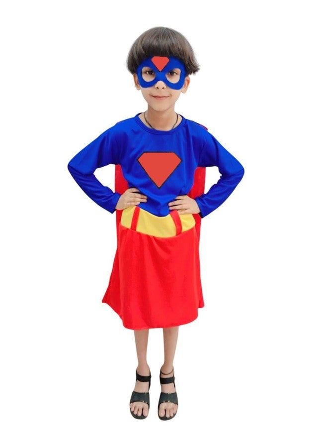 BookMyCostume Synthetic Supreme Red & Blue Super Hero Costume For Girls - Dress With Cape & Eye Mask | Superhero Kids Fancy Dress Outfit For Girls | 5-6 Years - Image 4
